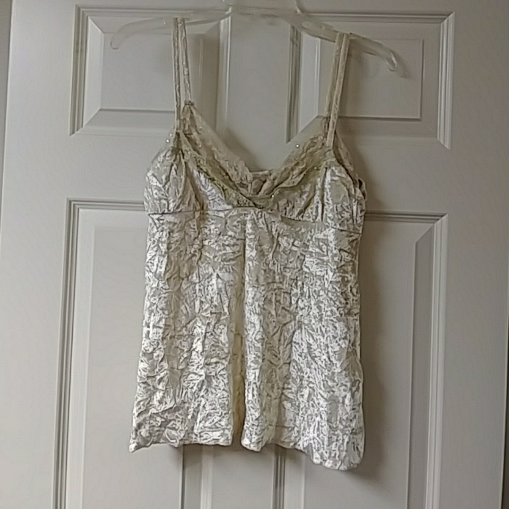 Cream velvet, lace and sequins cami/top